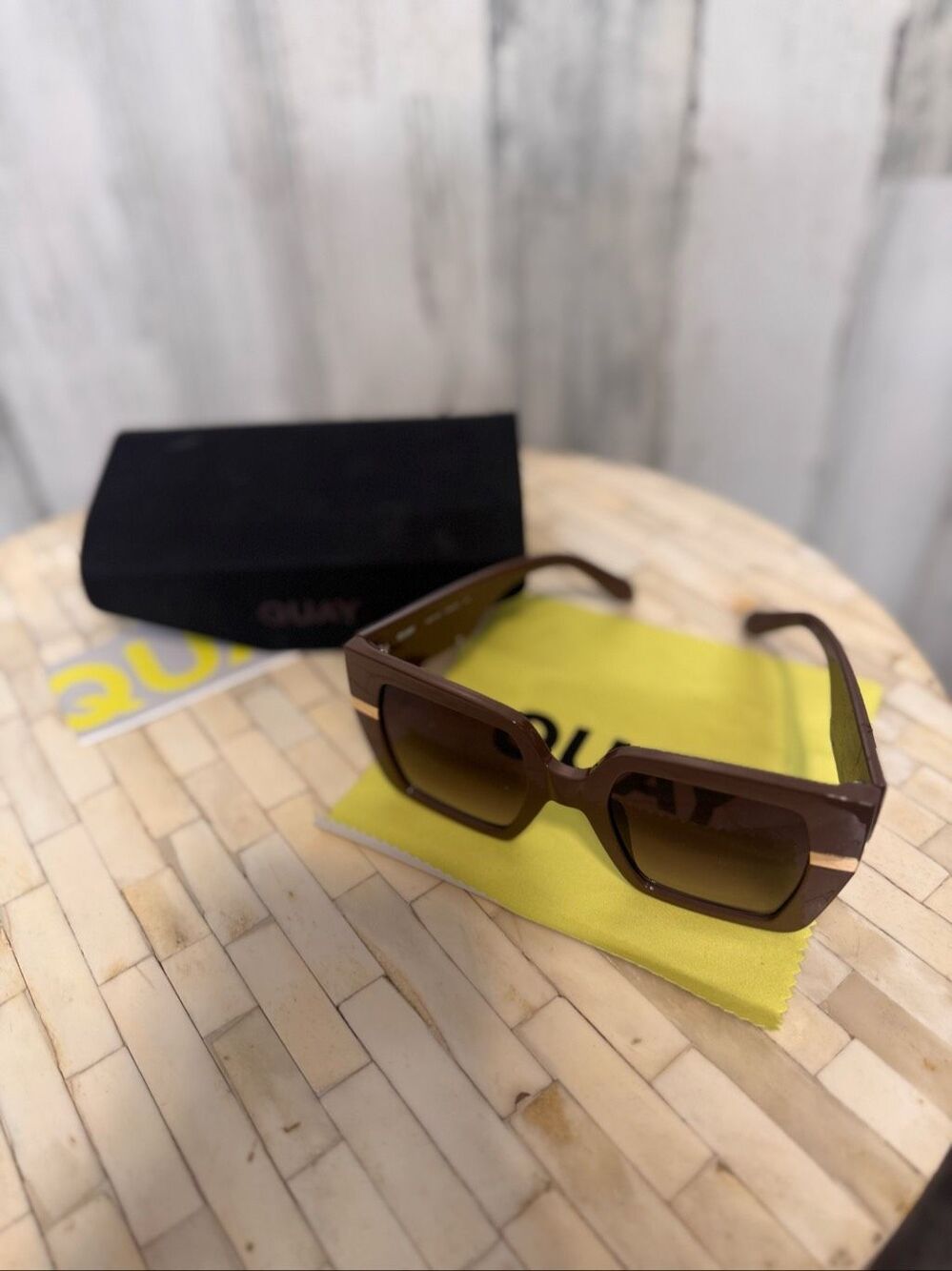 Quay Australia Notorious Oversized Square Sunglasses Chocolate Brown Gold